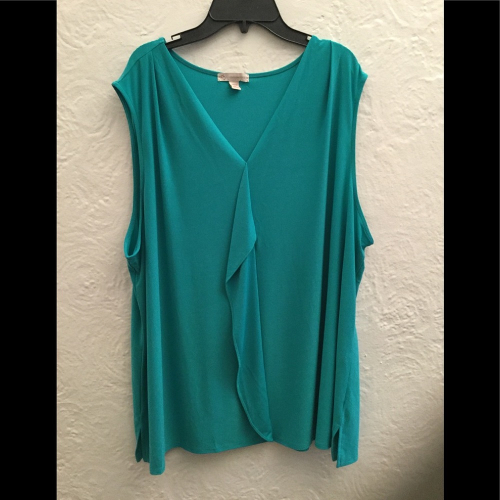 Sleeveless Teal V-Neck Draped Women's Top